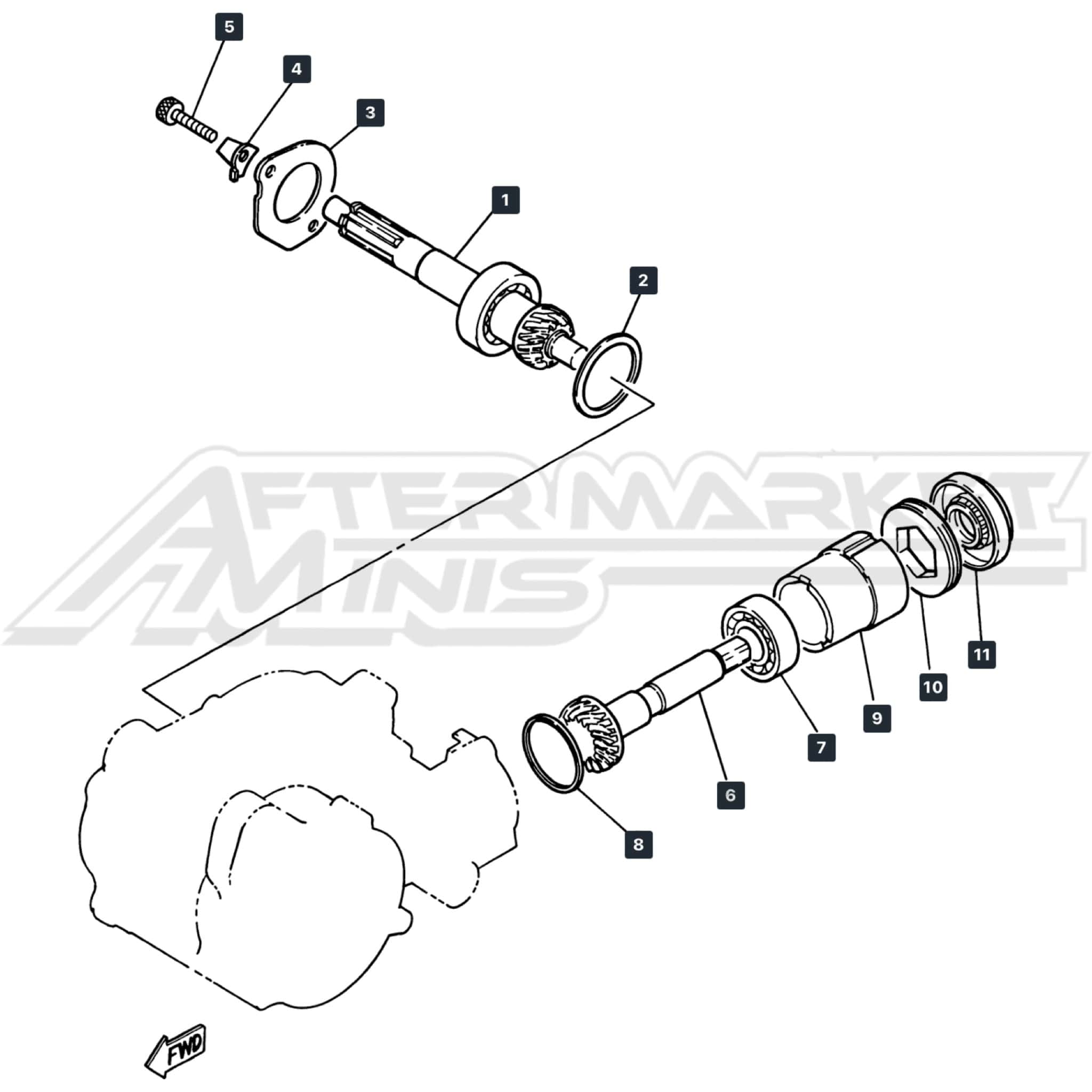 Yamaha PW50 Transmission Parts - Shafts, Gears & Bearings