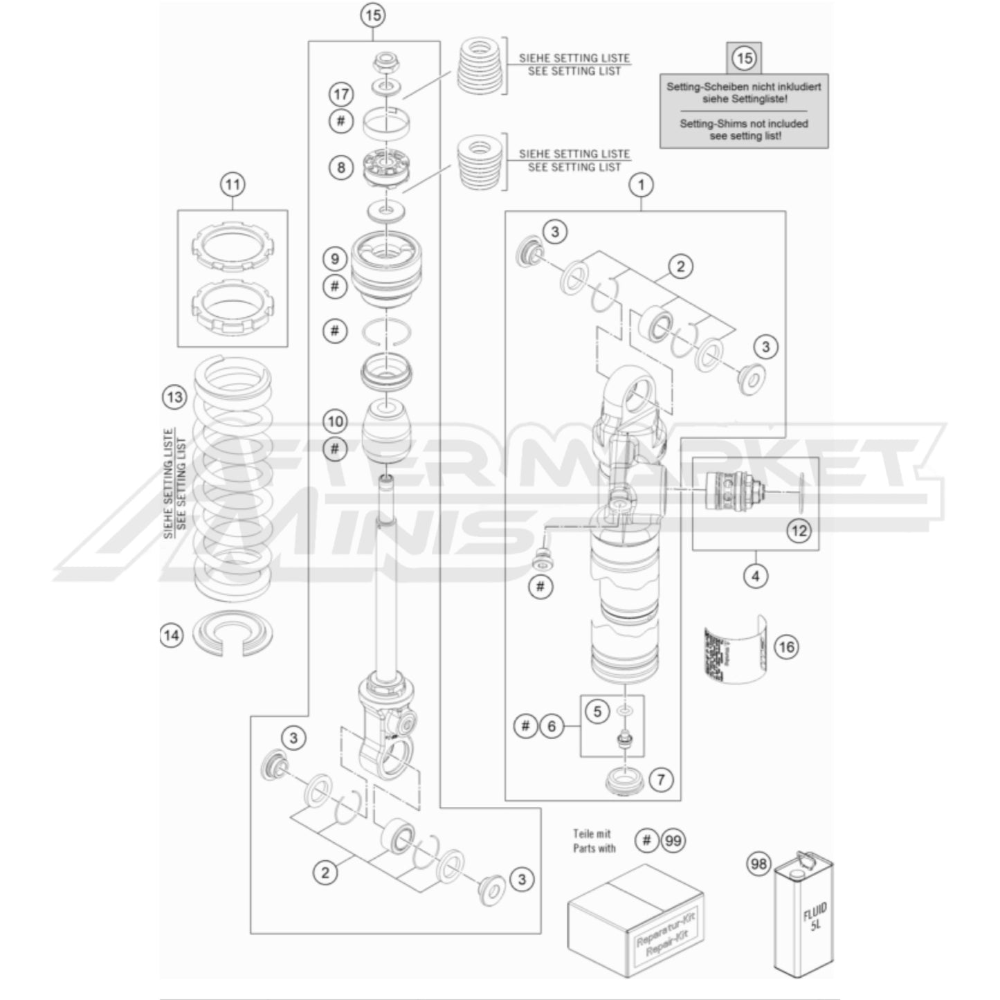 Husqvarna TC 65 Rear Shock Disassembled 2017-2023