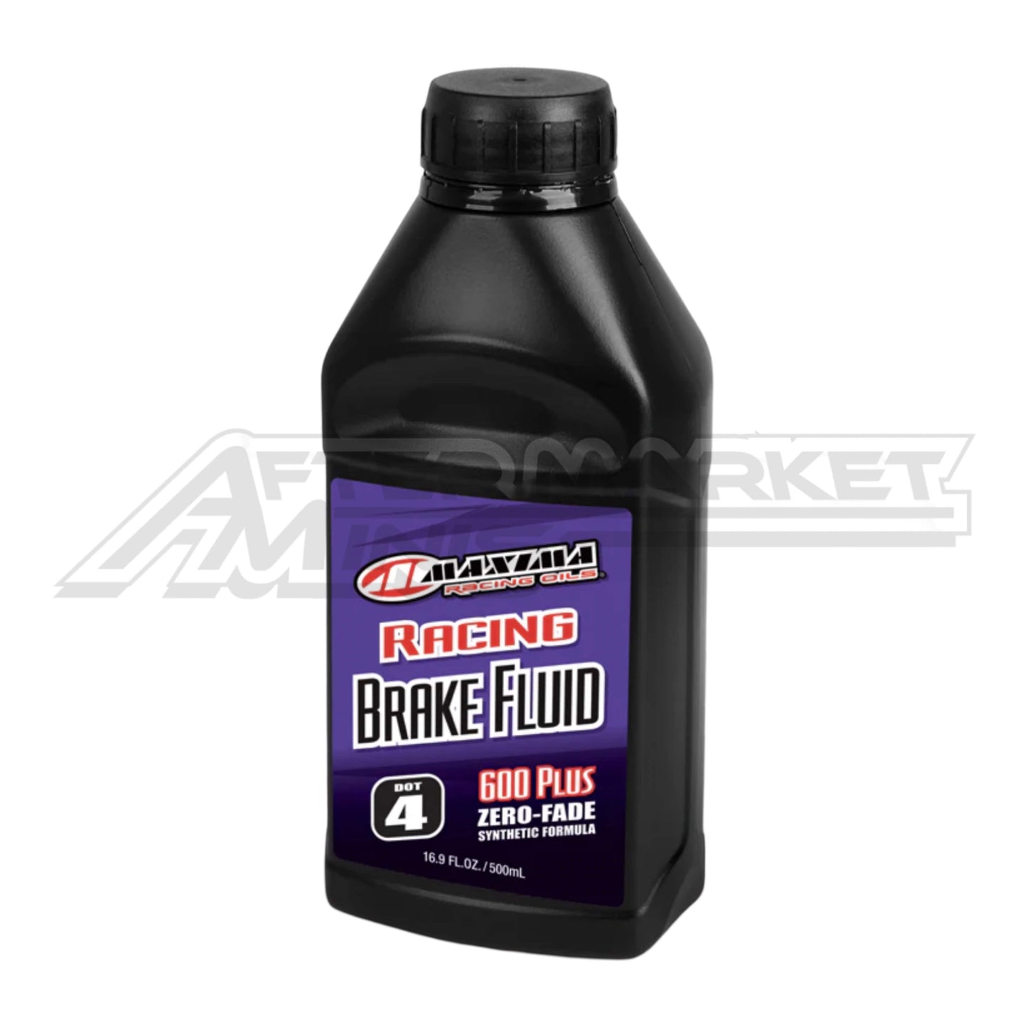 A bottle of Maxima Racing DOT 4 Brake Fluid with 4500 psi and 0 pumps. The label is purple and black with product information.