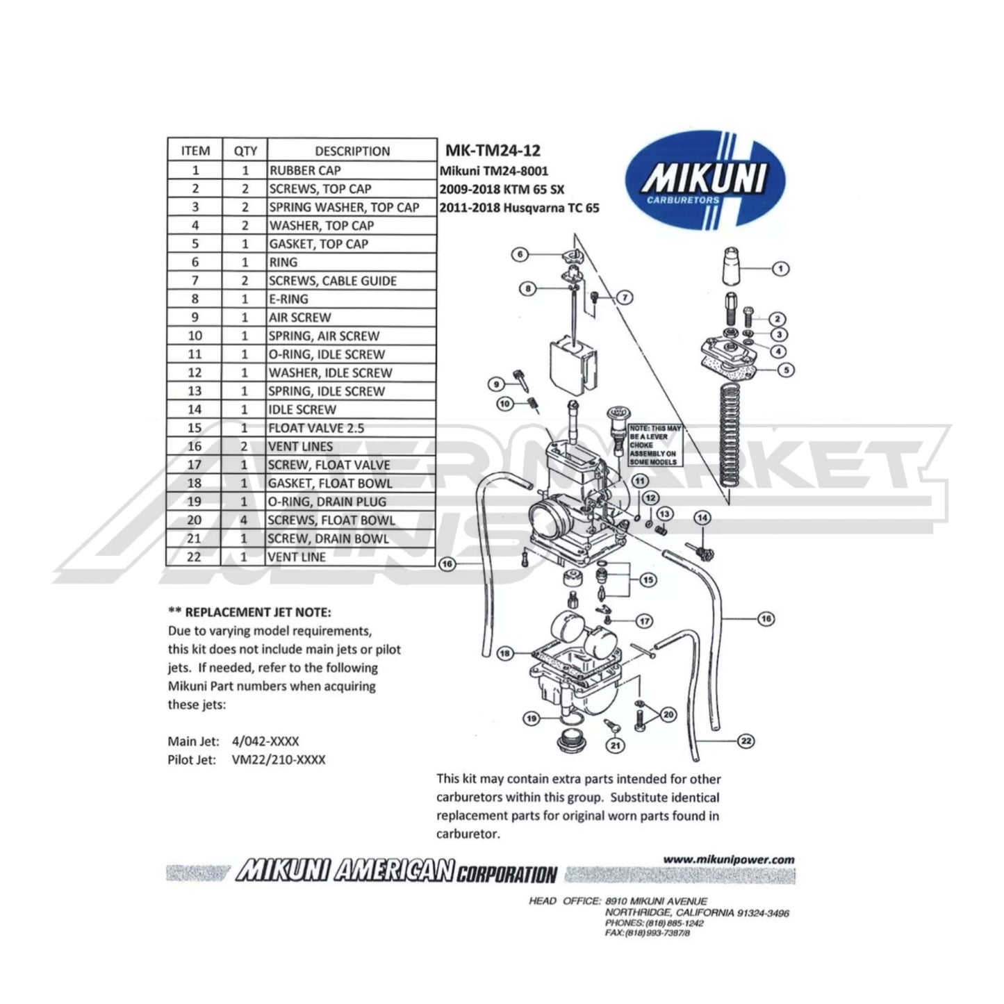 Mikuni TM24 Carburetor Rebuild Kit
