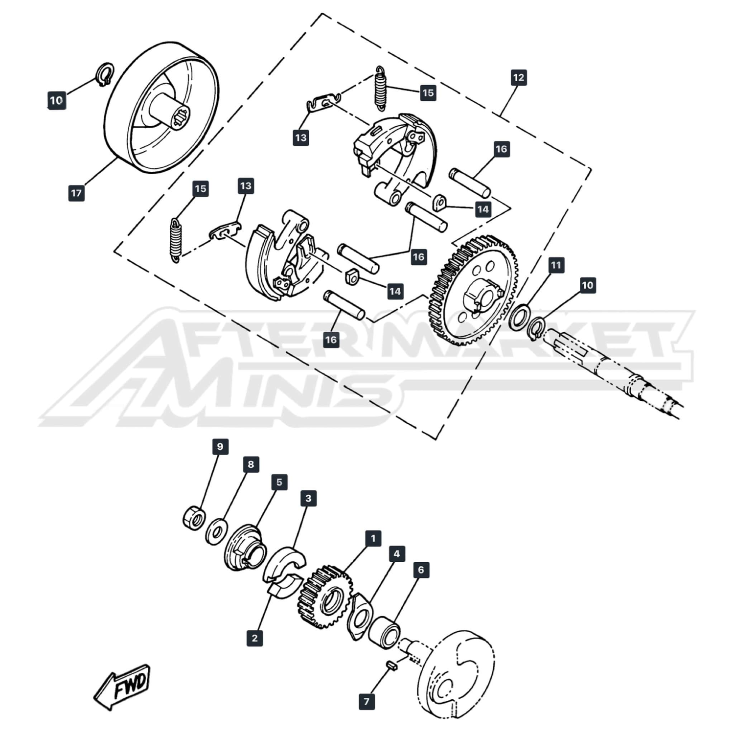 Yamaha PW50 Clutch & Primary Drive parts diagram