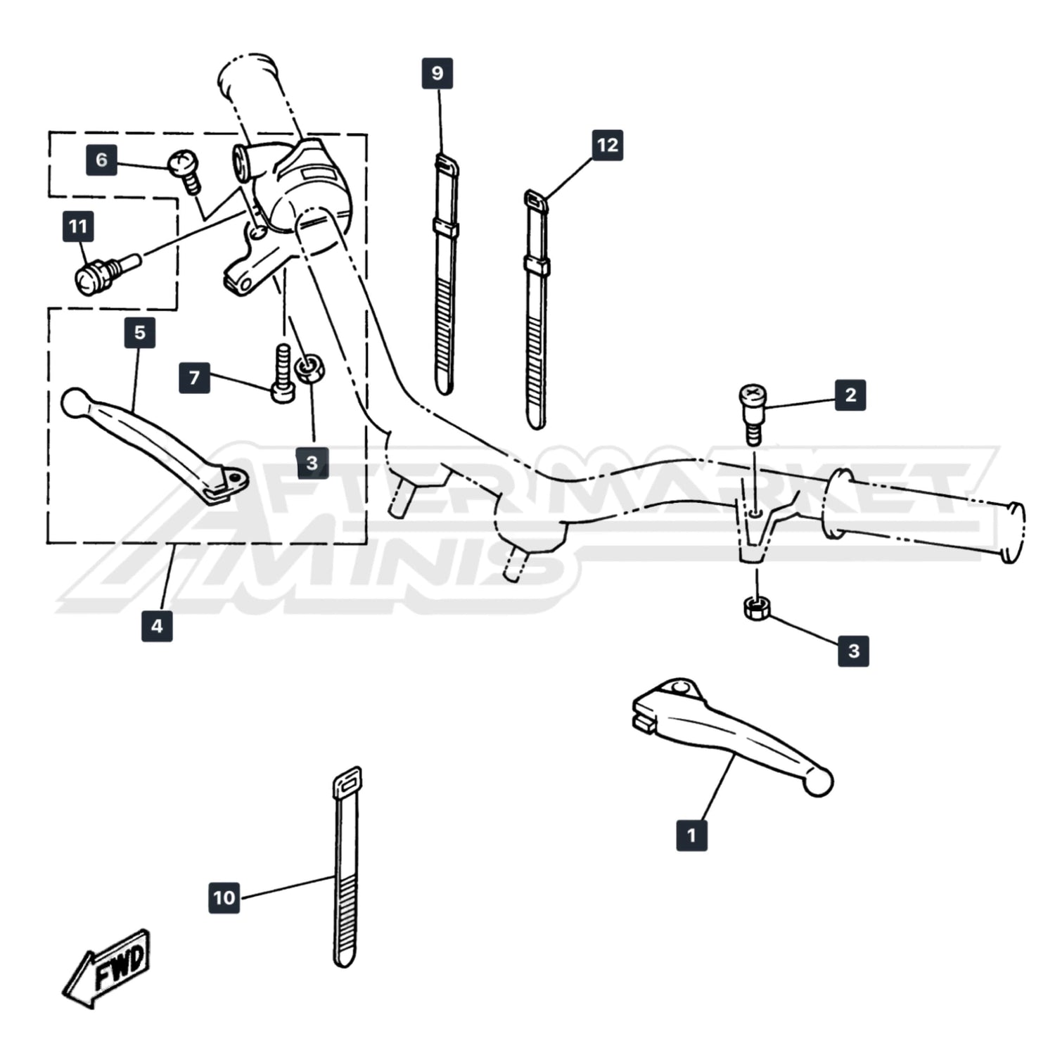 PW50 Handlebar Throttle / Lever diagram
