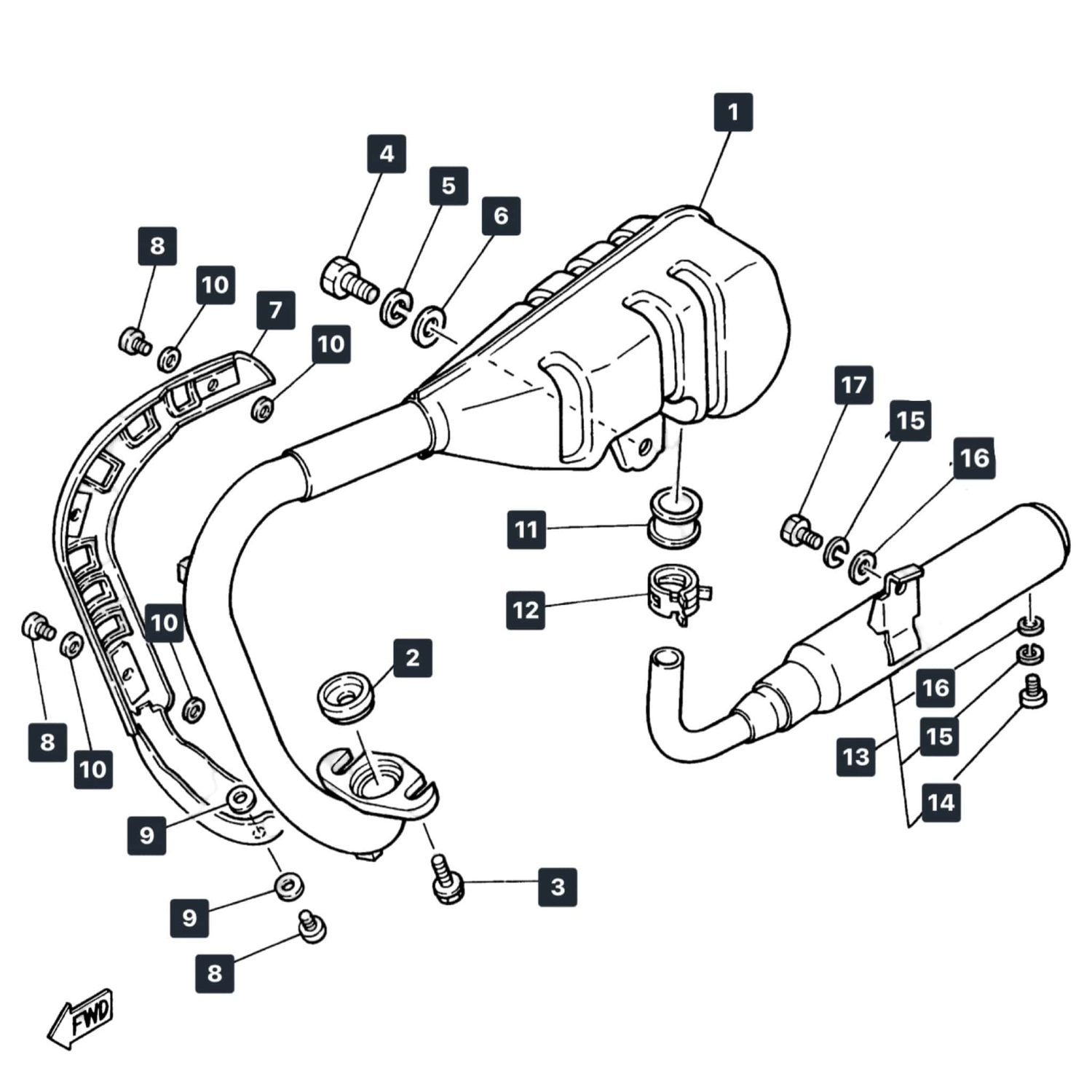 Yamaha PW50 Exhaust System - Pipes & Silencers parts diagram