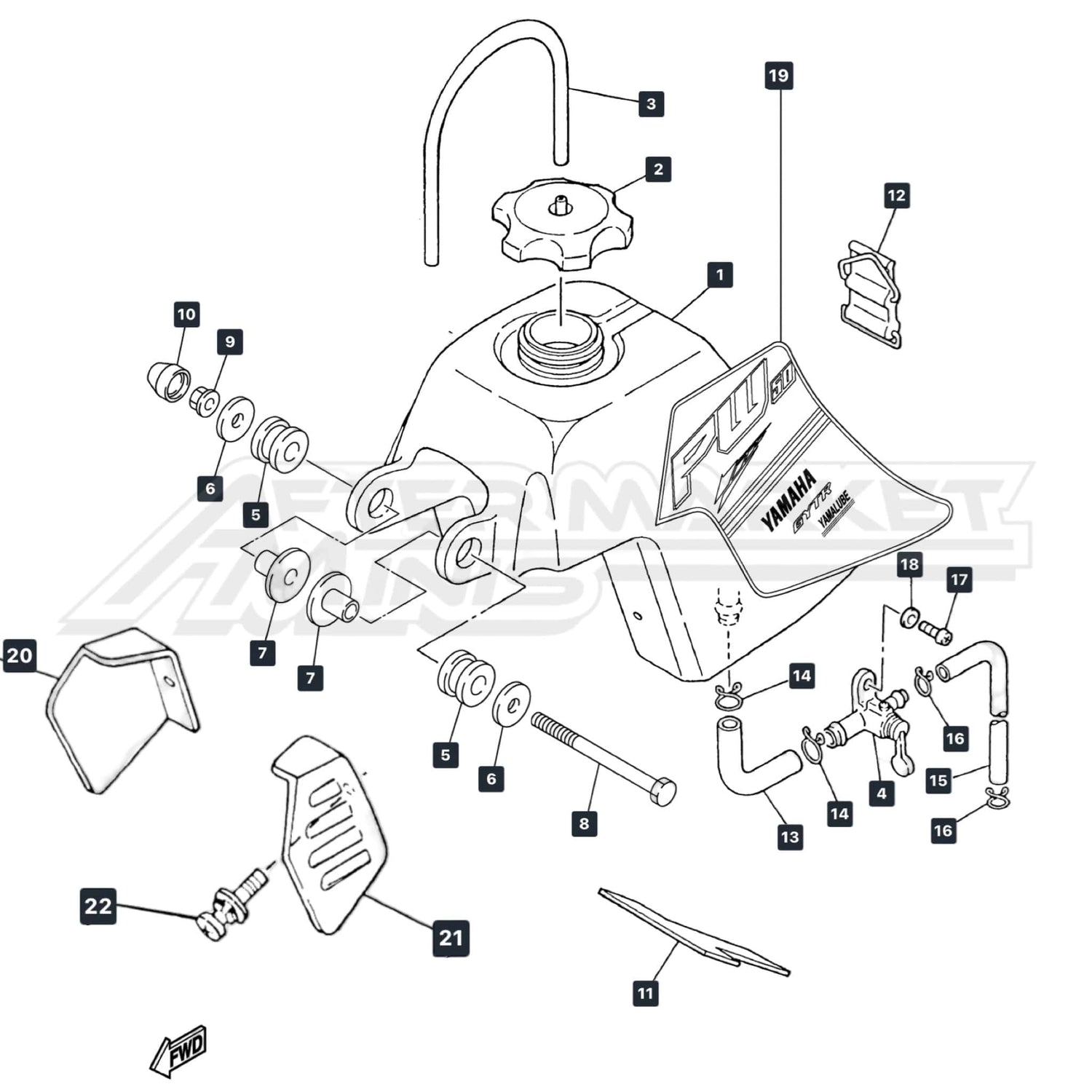 Yamaha PW50 gas tank parts diagram