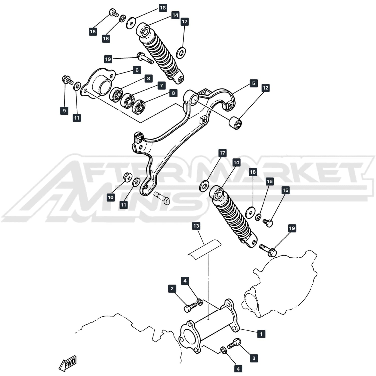 Yamaha PW50 Rear Suspension & Swingarm parts diagram
