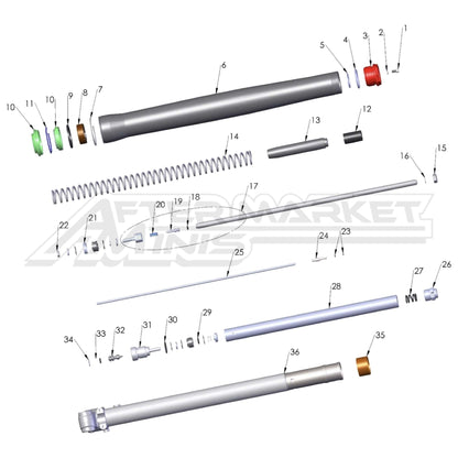 Illustration of 2027 Cobra 50 Jr internal view of brake side fork with labeled components on a white background, featuring the 'Aftermarket Minis' brand.