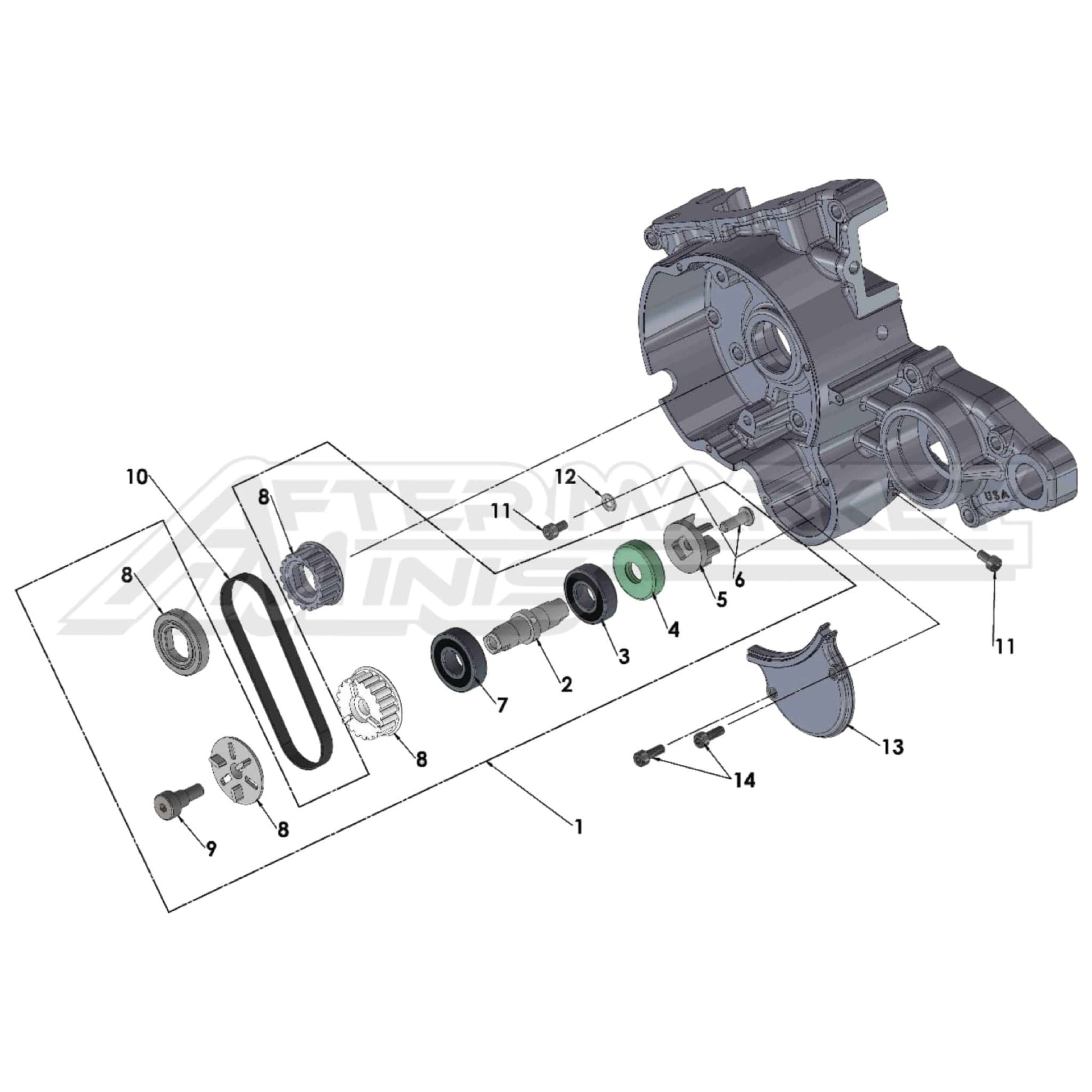 Illustration of 2027 Cobra 50 Jr water pump with labeled components on a white background, featuring the 'Aftermarket Minis' brand.