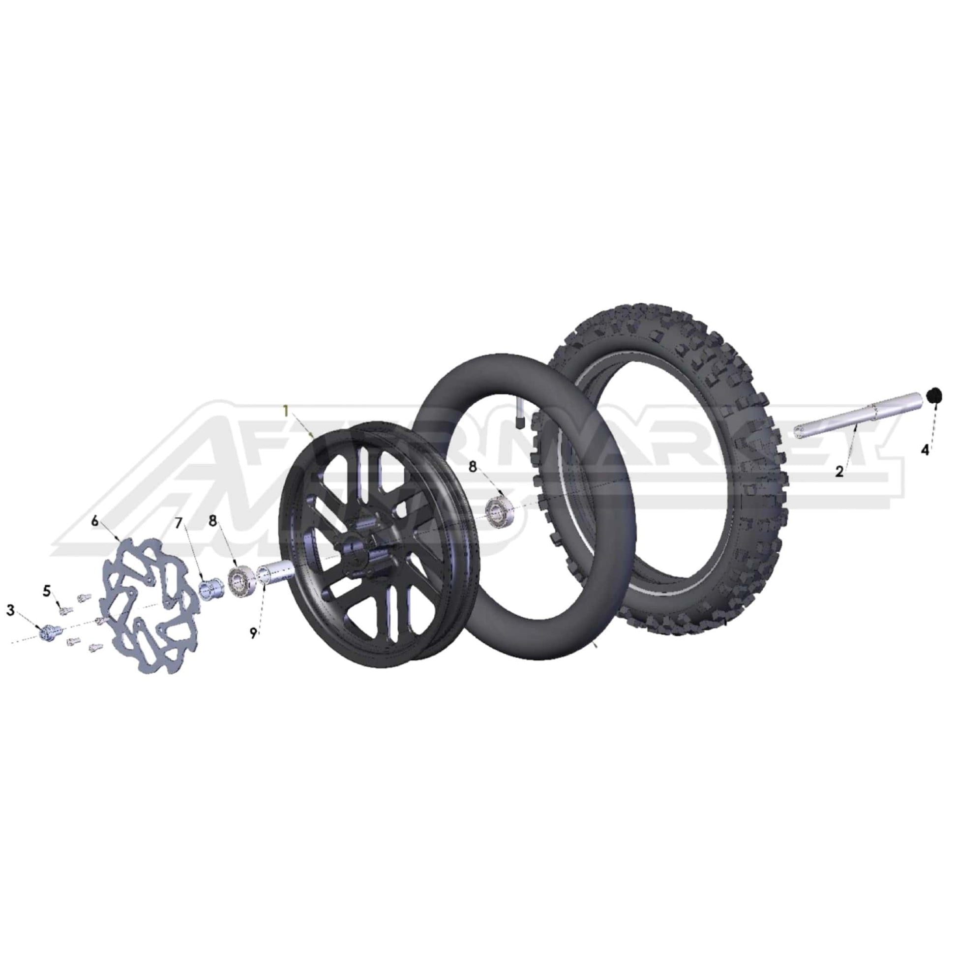 Illustration of 2027 Cobra 50 Jr front wheel with labeled components on a white background, featuring the 'Aftermarket Minis' brand.