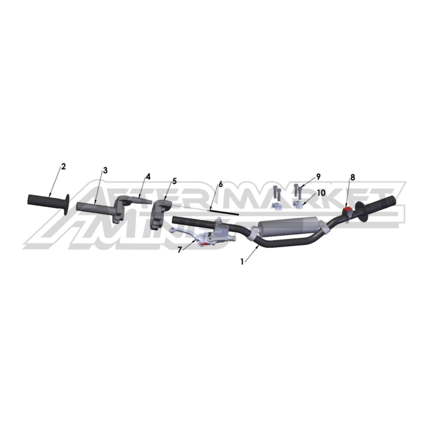 Illustration of 2027 Cobra 50 JR handlebars with labeled components on a white background, featuring the 'Aftermarket Minis' brand.