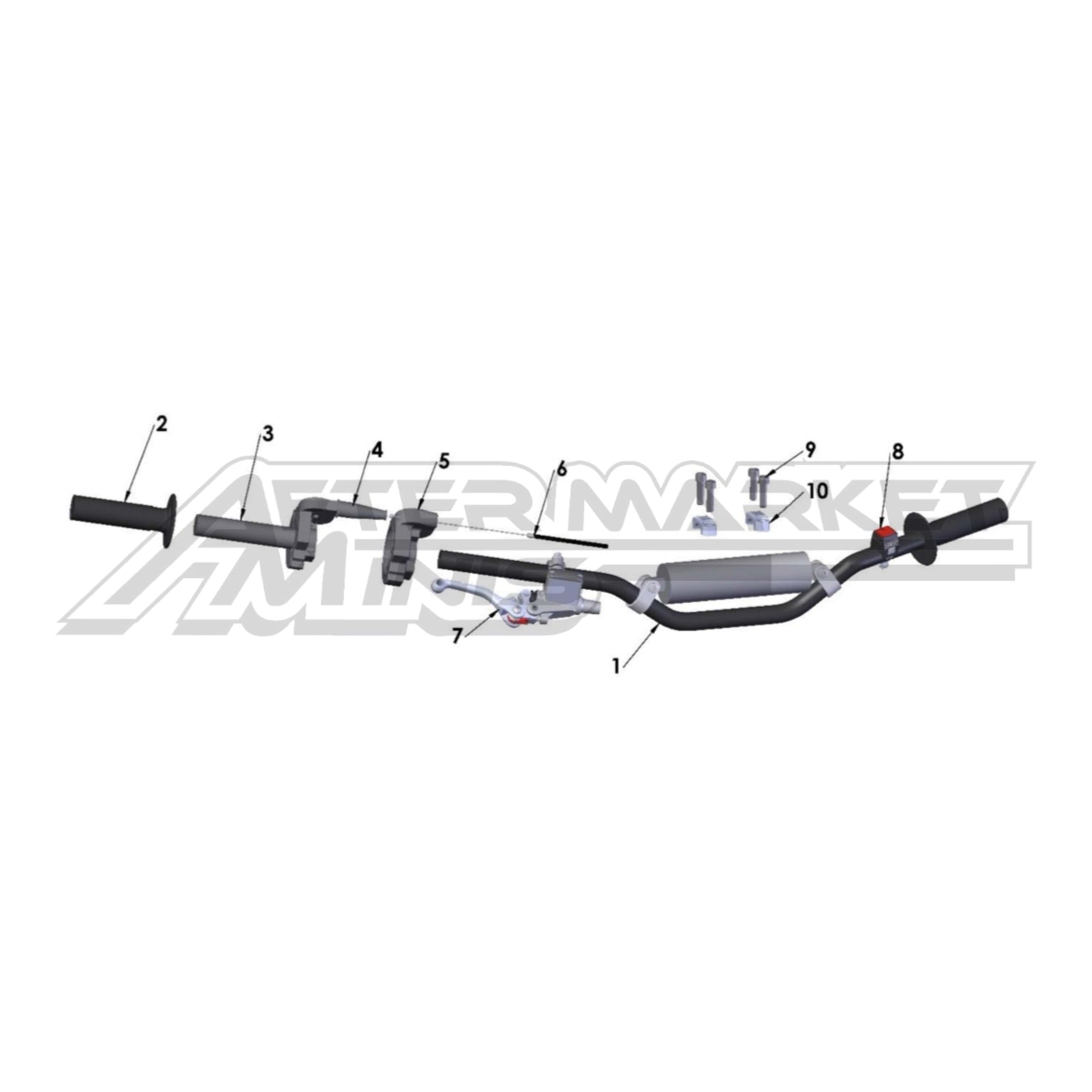 Illustration of 2027 Cobra 50 JR handlebars with labeled components on a white background, featuring the 'Aftermarket Minis' brand.