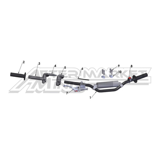 Illustration of 2027 Cobra 50 JR handlebars with labeled components on a white background, featuring the 'Aftermarket Minis' brand.