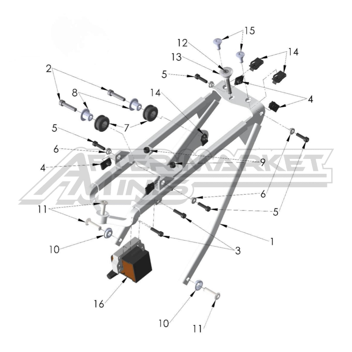 Illustration of 2021 Cobra 50 FWE sub-frame with labeled components on a white background, featuring the 'Aftermarket Minis' brand.