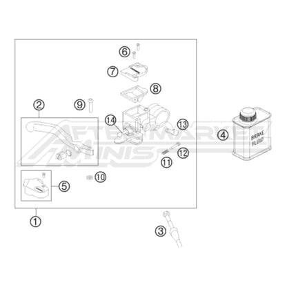 Exploded parts diagram of a 2024 Gas Gas MC 50 front brake master cylinder with reference numbers for each part to allow for easy ordering