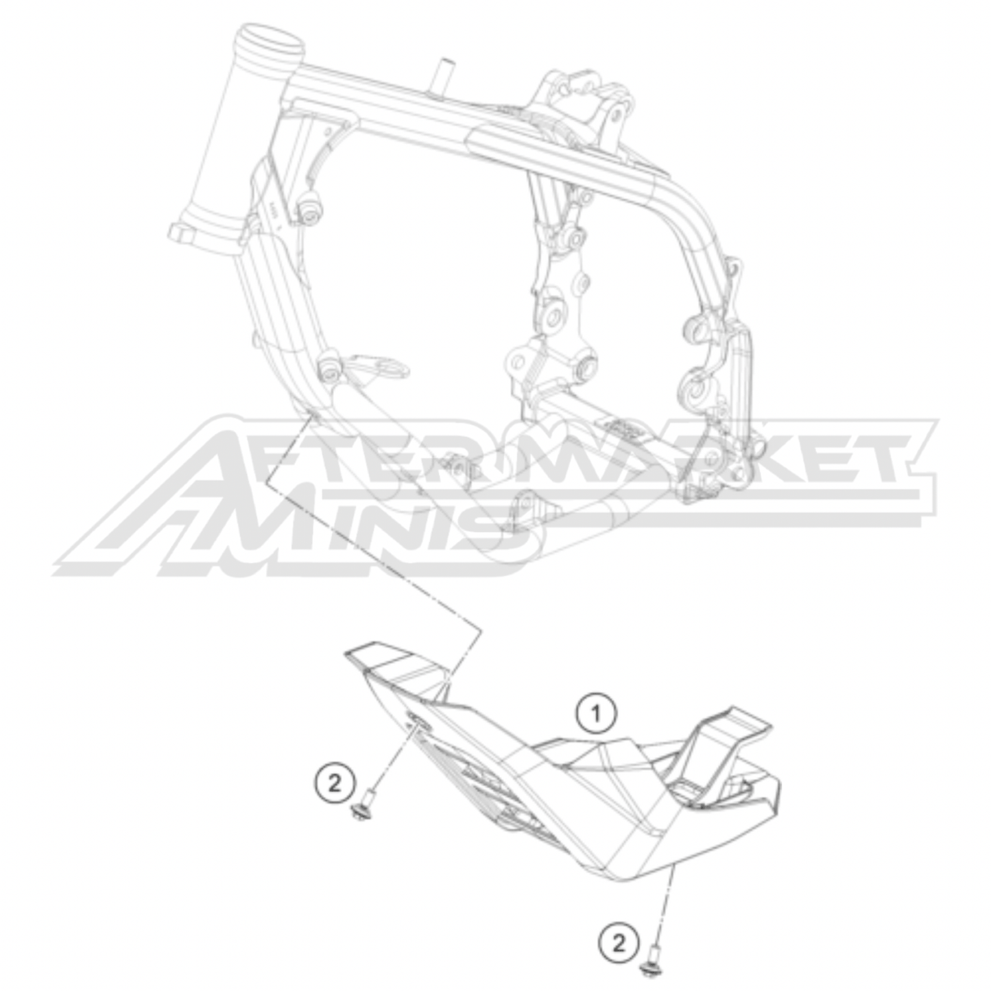 Illustration of 2025 Husqvarna EE 5 engine guard with labeled components on a white background, featuring the 'Aftermarket Minis' brand.