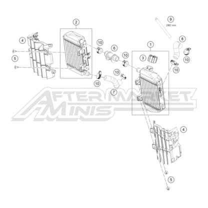 Exploded parts diagram of a 2026 KTM 65 SX cooling system with reference numbers for each part to allow for easy ordering.
