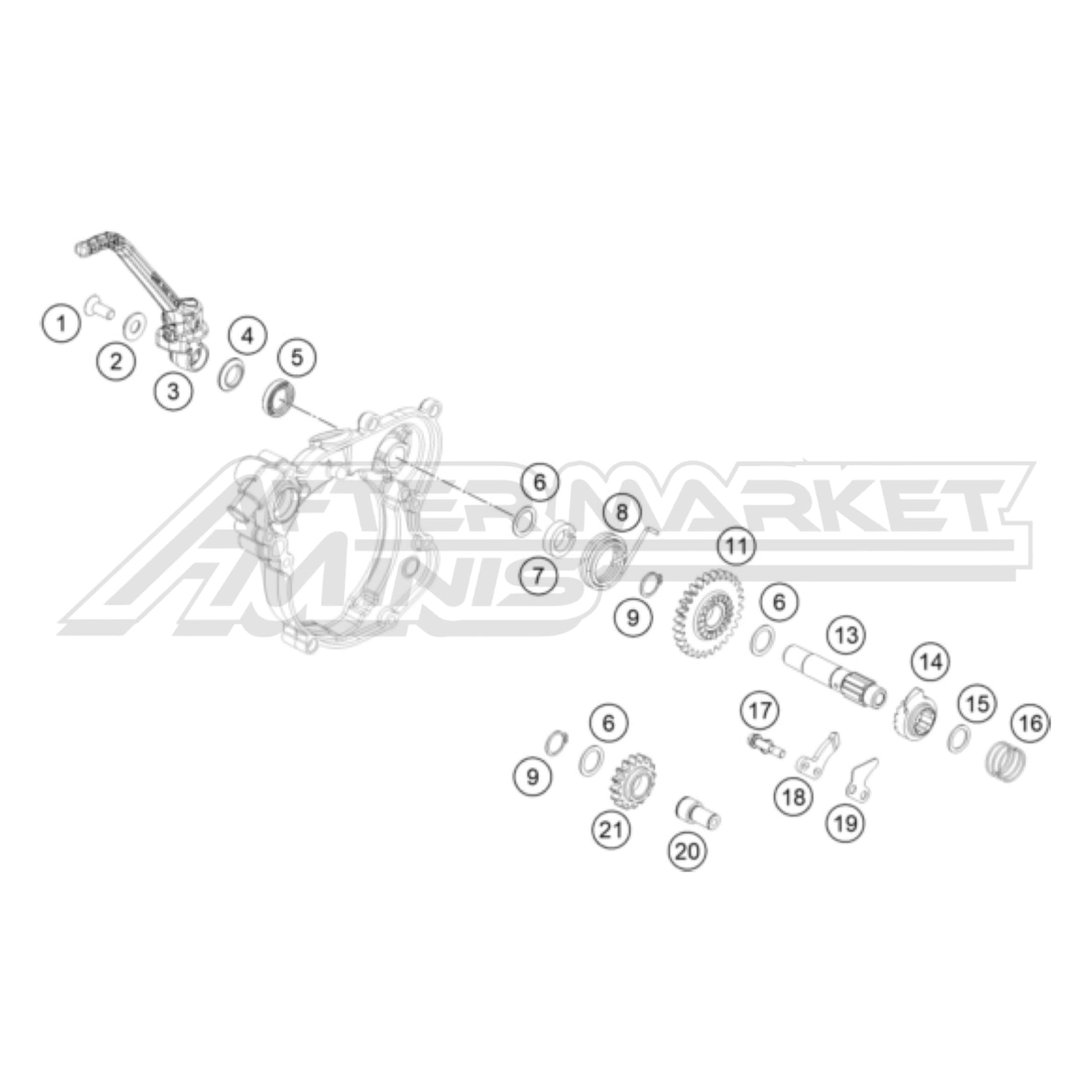 Exploded parts diagram of a 2026 KTM 65 SX kick starter assembly, with reference numbers for each part to allow for easy ordering.