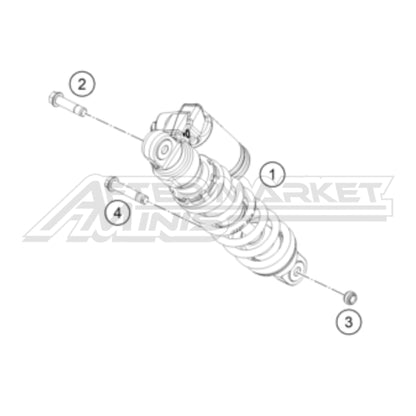 Exploded parts diagram of a 2026 KTM 65 SX shock absorber with reference numbers for each part to allow for easy ordering.