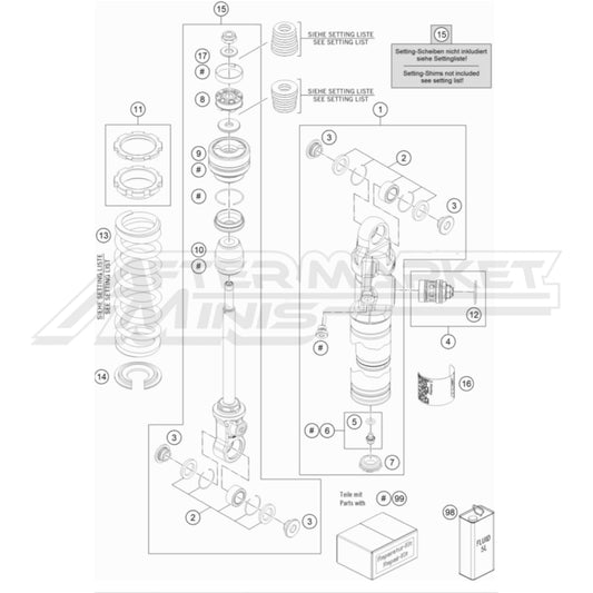 KTM 65 SX Rear Shock Disassembled 2016-2023