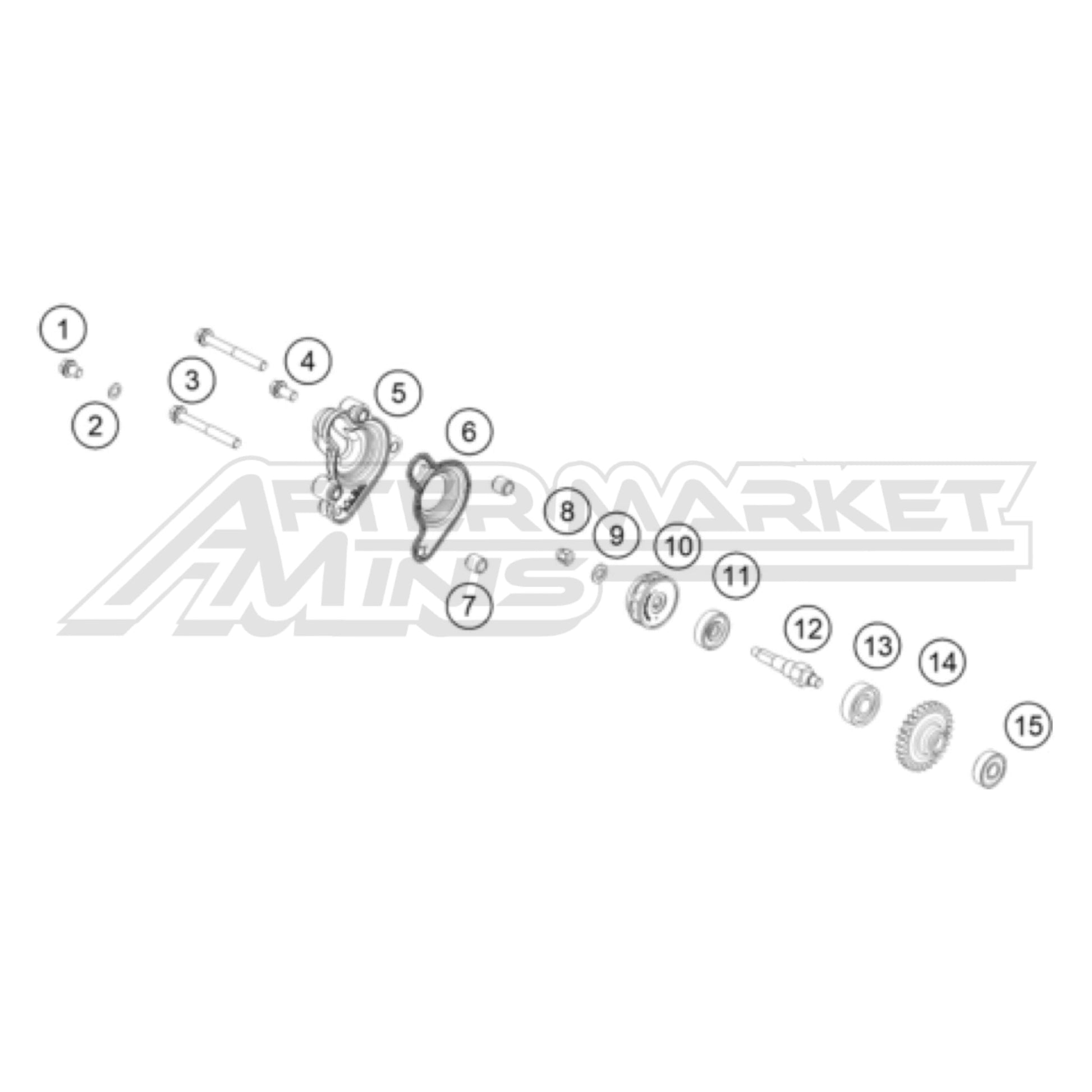 Exploded parts diagram of a 2026 KTM 65 SX water pump system with reference numbers for each part to allow for easy ordering.