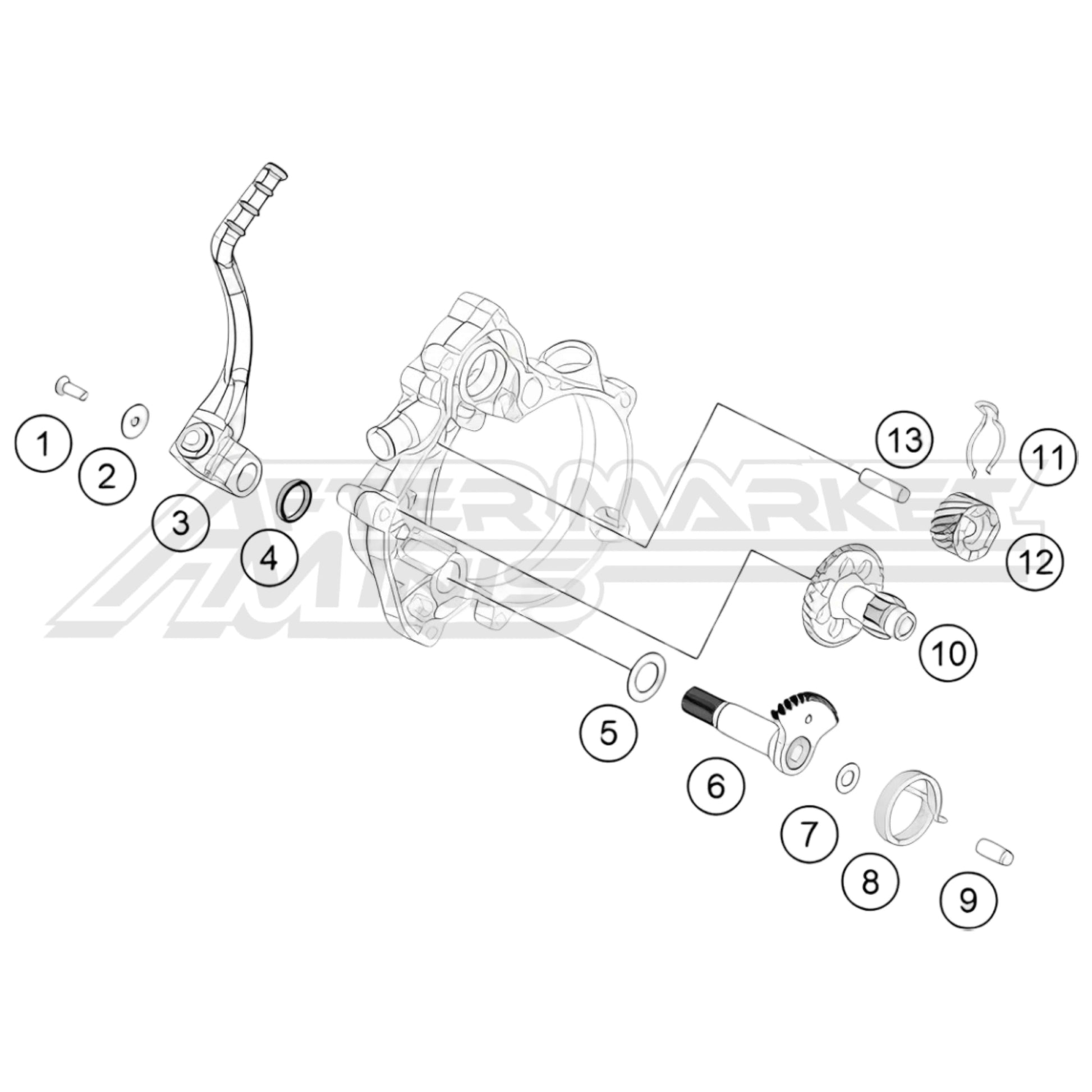 Exploded parts diagram of a 2026 KTM 50 SX kick starter system with reference numbers for each part to allow for easy ordering