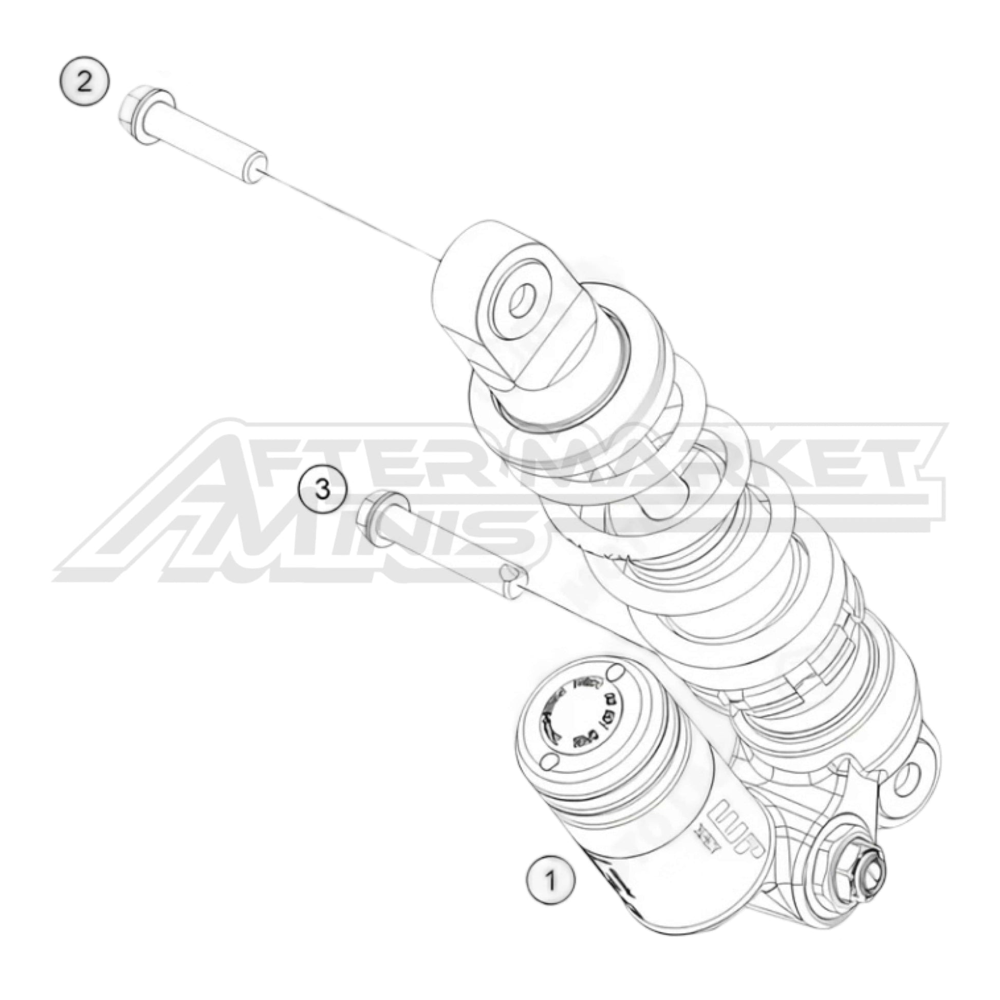 Exploded parts diagram of a 2026 KTM 50 SX rear shock absorber with reference numbers for each part to allow for easy ordering.