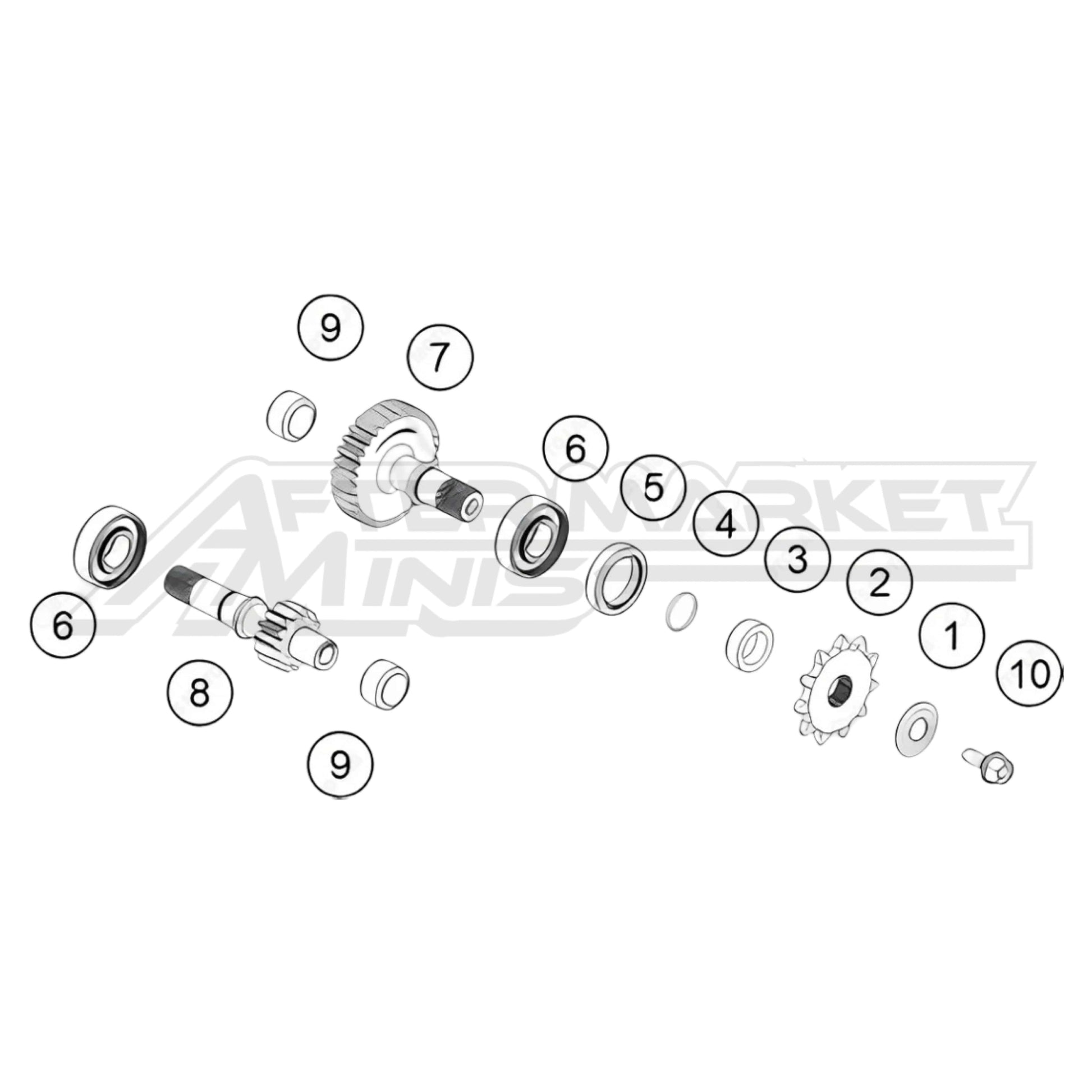 Exploded parts diagram of a 2026 KTM 50 SX transmission with reference numbers for each part to allow for easy ordering.
