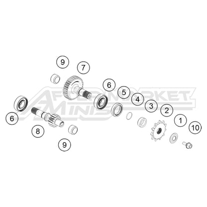 Exploded parts diagram of a 2026 KTM 50 SX transmission with reference numbers for each part to allow for easy ordering.